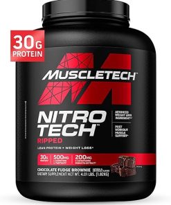 Muscletech Whey Protein Powder (Chocolate Fudge Brownie- 4LB) – Nitro-Tech Ripped Whey Protein Isolate & Peptides Smoothie Mix for Lean Muscle & Fast Recovery – 30g of Whey Protein for Women & Men