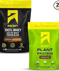 Ascent Whey + Plant Protein Powder – Chocolate Peanut Butter 2 lb & Chocolate 18 Servings