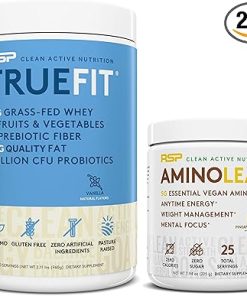 RSP NUTRITION Vegan AminoLean Pre Workout Energy (Pineapple Coconut 25 Servings) with TrueFit Protein Powder (Vanilla 2 LB)