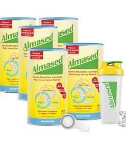 Almased | High Protein Shakes | Meal Replacement Shake | Meal Replacement Powder for Weight Loss with Shaker Bottle (Vanilla Flavor- 5 Cans of 17.6 oz + Scoop)