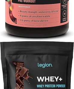 LEGION Pulse Pre Workout Supplement (Fruit Punch) Whey Protein Powder Chocolate – Whey+ Isolate Protein Powder