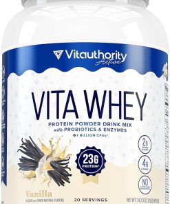 Vitauthority Whey Protein Powder for Women Whey Isolate Probiotics & Enzymes Supports Digestion- Nutrient Absorption & Energy Post-Workout & Daily Nutrition Vanilla Flavored 30 Servings