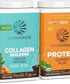Sunwarrior Plant-Based Collagen Building Powder | 40 Servings- Chocolate Flavored & Vegan Protein Powder | USDA Organic 30 Servings