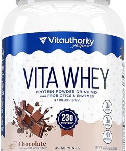 Vitauthority Whey Protein Powder for Women Whey Isolate Probiotics & Enzymes Supports Digestion- Nutrient Absorption & Energy Post-Workout & Daily Nutrition Chocolate Flavored 30 Servings