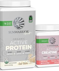 Sunwarrior Vegan Protein Powder USDA Organic | 20 Servings- Cake Batter Flavored & Creatine Monohydrate Powder for Her | Micronized 50 Servings
