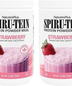 NaturesPlus SPIRU-TEIN- Strawberry – 1.2 lb – Plant-Based Protein Shake – Non-GMO
