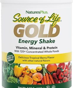 Natures Plus Source of Life Gold Energy Shake – 0.97 lb – Tropical Berry Flavor – Vitamin- Mineral & Protein Formula with 120+ Concentrated Whole Foods – Vegetarian & Gluten Free – 13 Servings