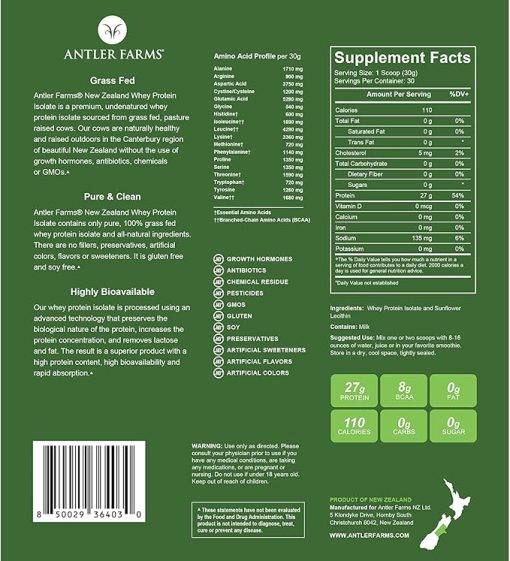 Antler Farms - 100% Grass Fed New Zealand Whey Protein Isolate- Unflavored - Image 2