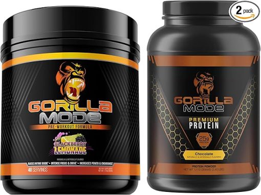 Gorilla Mind Pre Workout (BlackBerry Lemonade) + Premium Whey Protein (Chocolate) - Comprehensive Stack for Fueling Maximum Results