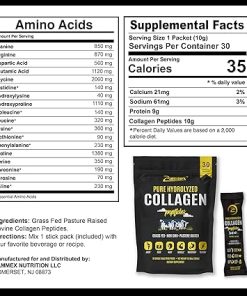 Zammex Premium Collagen Peptides Powder- 30 Sticks Travel Packets(Type I 2