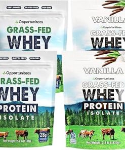 Opportuniteas Grass Fed Whey Protein Isolate Powder – 28g Unflavored & Vanilla Protein Protein Without Artificial Sweeteners- Hormone-Free Happy Cows – Un-denatured