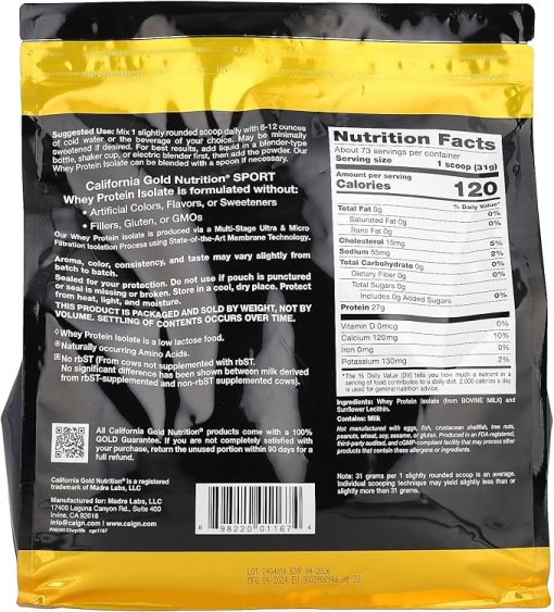 California Gold Nutrition Sport- Whey Protein Isolate - Image 2