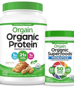 Orgain Organic Vegan Protein Powder (Peanut Butter) Organic Greens Powder (+50 Superfoods) Bundle