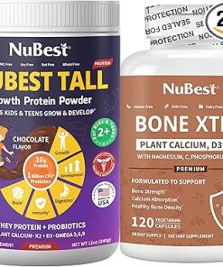 NuBest Tall Growth Protein Powder with Chocolate Flavor + Bone Xtra 120 Vegan Capsules – Bundle Height Growth- Bone Strength