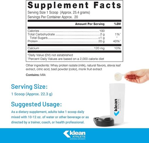 Klean ATHLETE Klean Isolate | Whey Protein Isolate to Enhance Daily Protein and Amino Acid Intake for Muscle Integrity* | NSF Certified for Sport | 18 Ounces | Natural Strawberry Flavor - Image 2