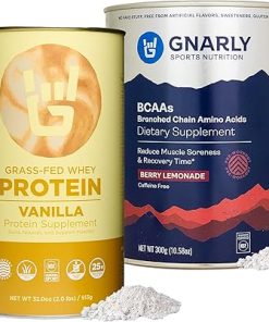 Gnarly Nutrition Gnarly Whey Grass-Fed Protein Supplement- Vanilla (32.0oz) BCAAs Berry Lemonade Caffeine Free (10.58oz)