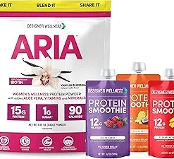 Designer Wellness Aria Women’s Wellness Protein Powder Bundled with Protein Smoothies 12 Count Variety Pack