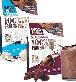 WILD SOCIETY – Top Flavor Mulitpack – 100% Grass Fed Whey Protein Powder + Superfood Mushrooms & Adaptogens – 25g Protein- Clean Protein Powder