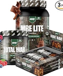 REDCON1 x Mossy Oak Complete Collection – Total War Pre Workout Powder in Sour Berry- MRE Lite Whole Food Protein Powder in Chocolate Moose & MRE Protein Bar in Caramel Trail Mix