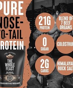 The Fittest Whole Feast Beef Protein Powder – Milk Chocolate – Nose to Tail Carnivore Blend Including Liver- Colostrum and Whole Bone – BCAAs – 14g Collagen 2
