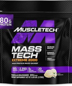 Muscletech High-Protein Mass Gainer (Vanilla Milkshake- 6LB) – Mass Tech Extreme 2000 Mass Gainer Protein Powder Supplement – Weight Gainer for Increase Muscle