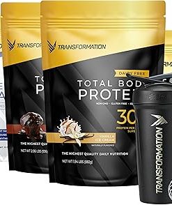 Transformation Vanilla & Chocolate Protein Powder | Super Greens Superfood Green Juice Powder | Grass-Fed Hydrolyzed Collagen Peptides Powder | Transformation Performance Shaker BlenderBottle
