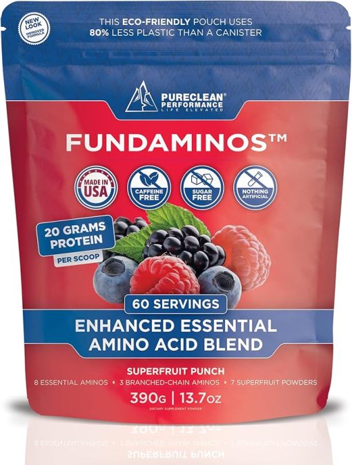 FundAminos Blend - 100% Organic & Vegan EAA & BCAA Powder for 400% Greater Lean Muscle- Faster Recovery & Strength Vs. Protein Powder - Clinically Tested Post Workout - Real Superfruits - 60 Servings