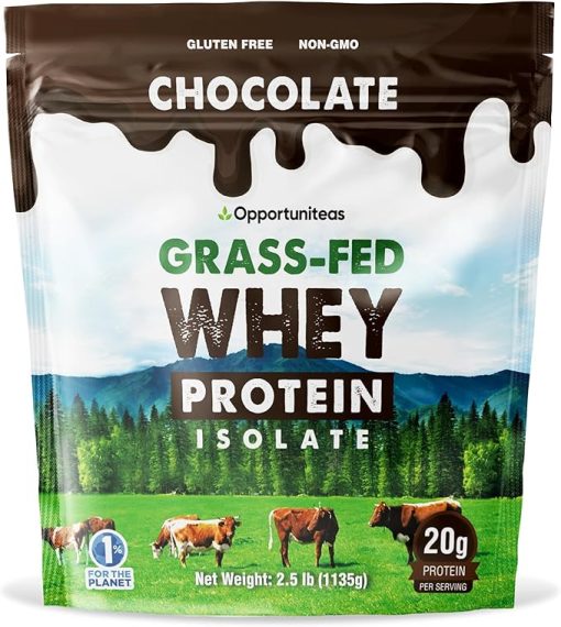 Opportuniteas Grass Fed Chocolate Whey Protein Isolate Powder - 20g Protein Powder Without Artificial Sweeteners- Hormone-Free Cows