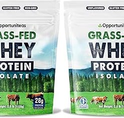 Opportuniteas Grass Fed Whey Isolate Protein Powder – Unflavored 28g Protein Powder Without Artificial Sweeteners- Hormone-Free Cows