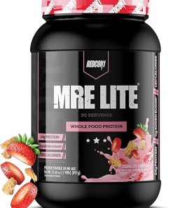 REDCON1 MRE Lite Whole Food Protein Powder- Strawberry Shortcake – Low Carb & Whey Free Meal Replacement with Animal Protein Blends – Easy to Digest Supplement Made with MCT Oils (30 Servings)