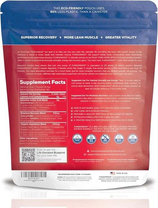 FundAminos Blend - 100% Organic & Vegan EAA & BCAA Powder for 400% Greater Lean Muscle- Faster Recovery & Strength Vs. Protein Powder - Clinically Tested Post Workout - Real Superfruits - 60 Servings - Image 2