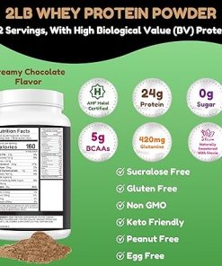 2 Lbs Halal Whey Protein Powder Creamy Chocolate. 24g Protein- 5g BCAAs & 420mg Glutamine. for Building Lean Muscles & Recovery. Sugar-Free 2