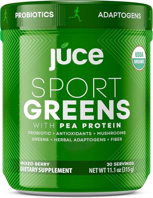Júce SG7 Sport Greens Powder Supplement | Organic Plant Based Protein | Green Juice Powder | Probiotics | Mushrooms | Mixed Berry Flavor | 30 Servings | By Terra Kai Organics - Image 2