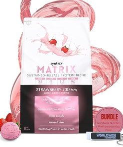 Syntrax Bundle: Matrix Protein Powder 2.0 Sustained-Release Casein Protein and Whey Protein Powder – Instant Mix Strawberry Cream Protein Powder Flavor- 2lbs with Worldwide Nutrition Keychain