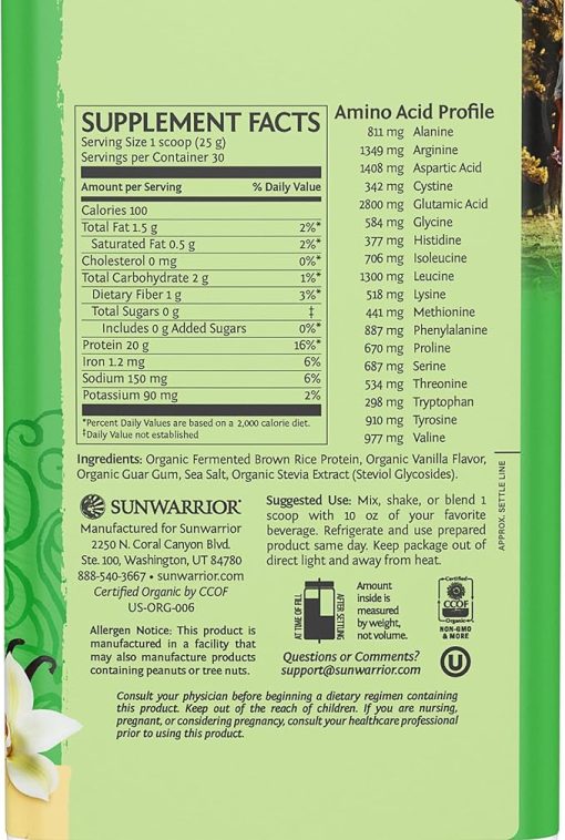 SUNWARRIOR Classic Vanilla Protein- 750 GR - Image 2