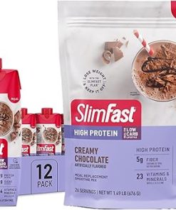 SlimFast High Protein Chocolate Bundle- 12 Count of Chocolate High Protein Meal Replacement Shakes (20g Protein) with 26 Servings of Chocolate High Protein Powder Mix (20g Protein)