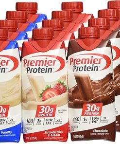 Lot of 12 Premier Protein 30g High Protein Shakes 11 Oz. Variety Pack Contains Chocolate- Vanilla & Strawberries & Cream 2