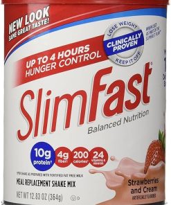SlimFast Original Strawberries & Cream Meal Replacement Shake Mix – Weight Loss Powder – 12.83 Oz. Canister – 14 Servings – Pantry Friendly