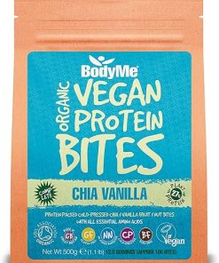 BodyMe Organic Vegan Protein Bites | Raw Chia Vanilla | 1.1lb 500g | 100 Bites | with 3 Plant Proteins