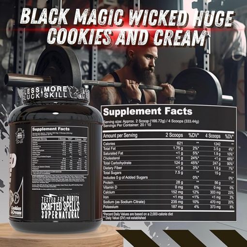 Worldwide Nutrition Bundle Compatible with Black Magic Wicked Huge - Mass Gainer Cookies and Cream Flavor for Muscle Support and Recovery- 7.68 LBS Protein Powder Supplement with Keychain - Image 2